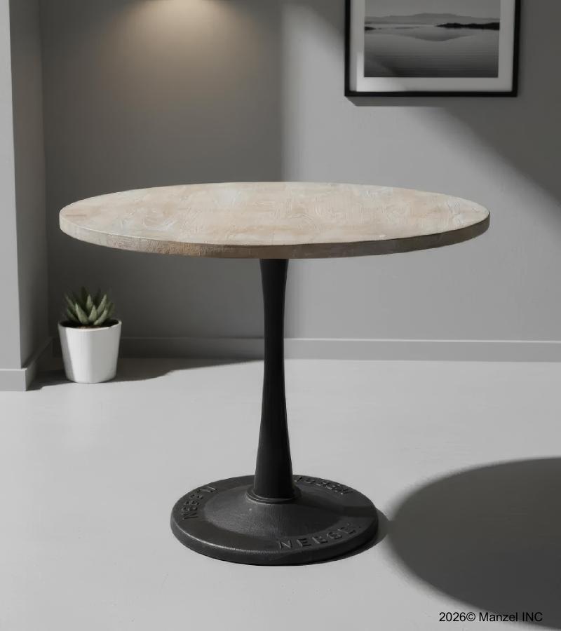 ROUND SOLID WOOD TOP & IRON BASE TABLE