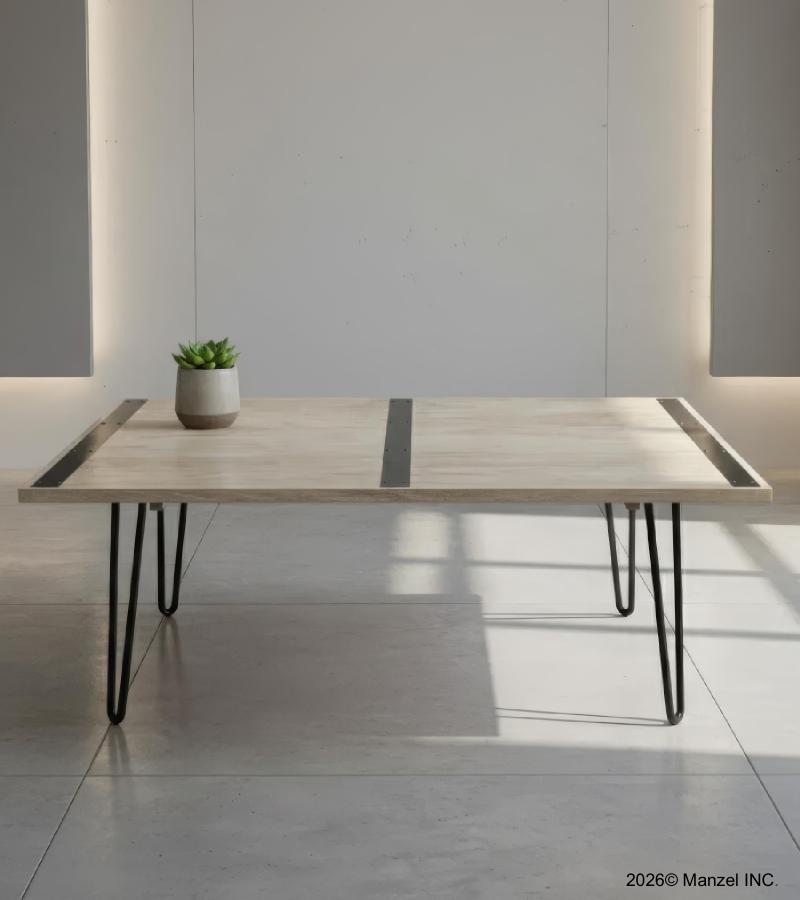 RECLAIMED SOLID TEAK WOOD TABLE W/ METAL TRIM