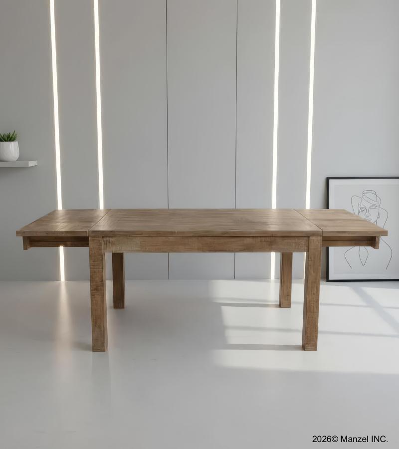 EXTENDABLE SOLID WOOD DINING TABLE W/ SELF-STORING EXTENSIONS