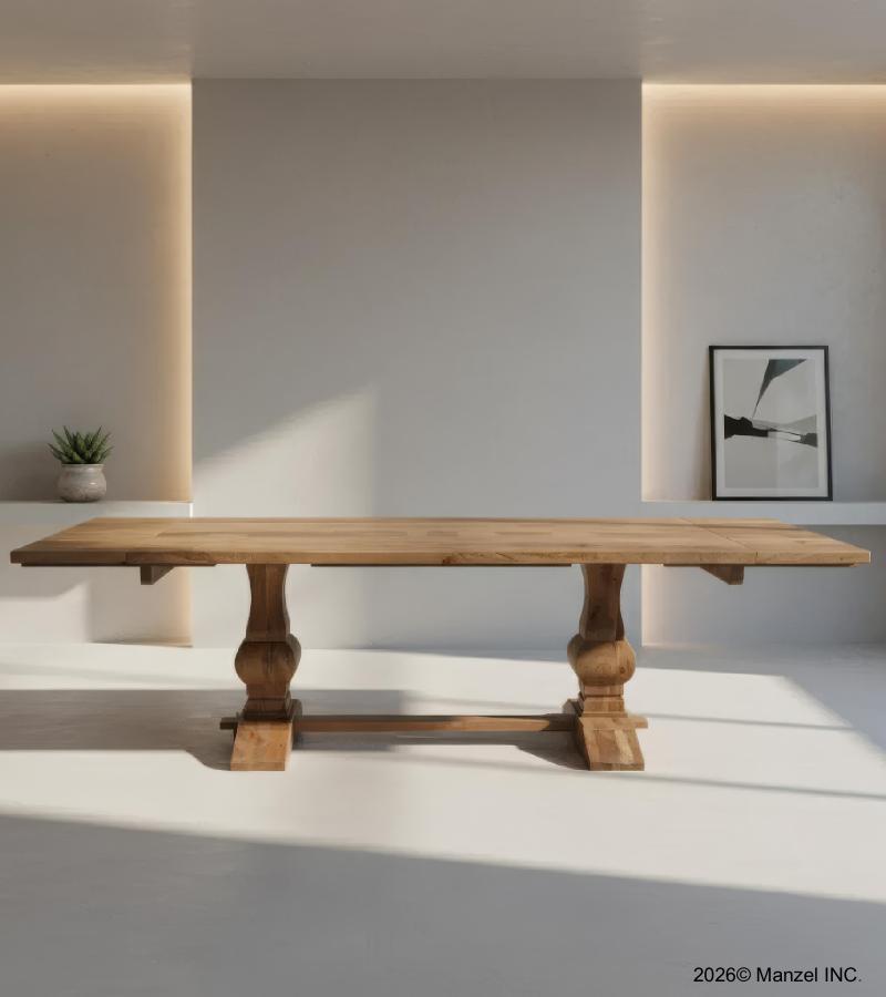 SOLID WOOD PEDESTAL TRESTLE TABLE W / EXTENSIONS