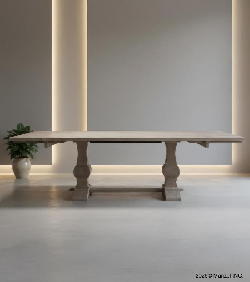 SOLID WOOD PEDESTAL EXTENSION DINING TABLE
