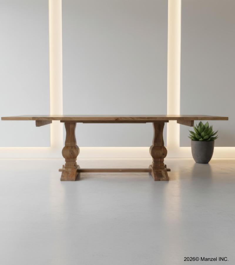 SOLID WOOD PEDESTAL TRESTLE TABLE W / EXTENSIONS