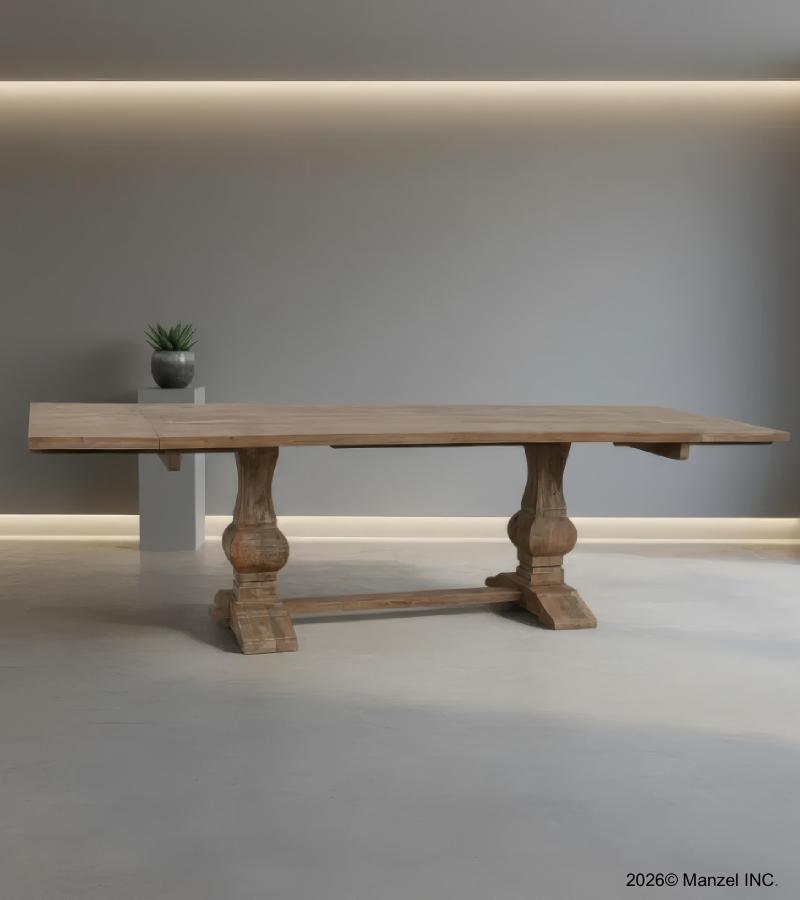 SOLID WOOD PEDESTAL TRESTLE TABLE W / EXTENSIONS