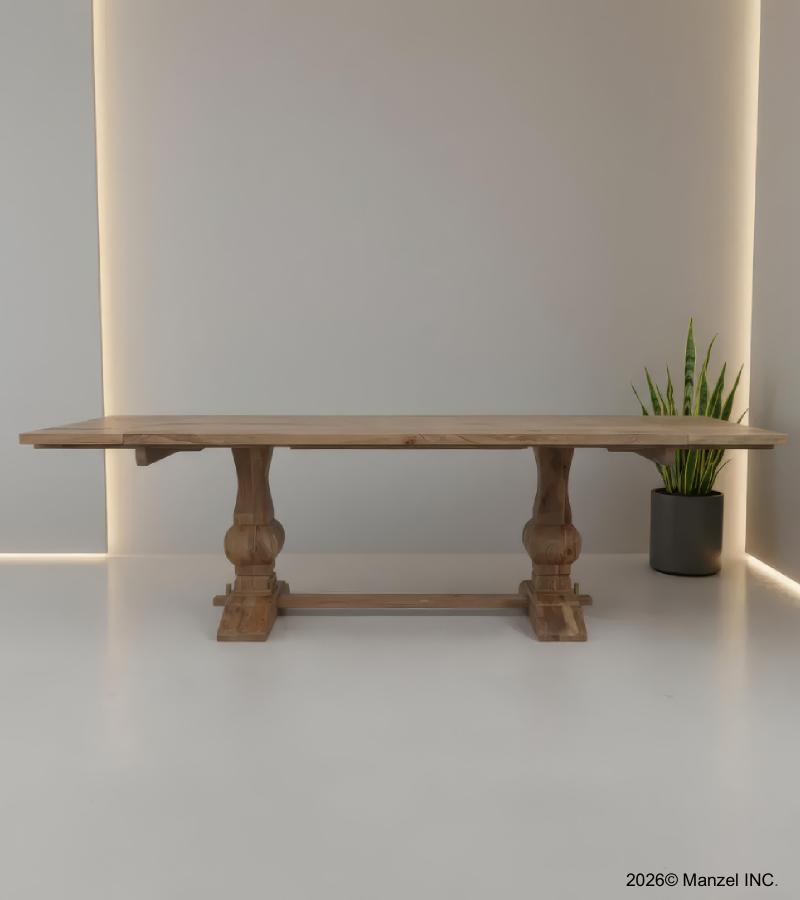 SOLID WOOD PEDESTAL TRESTLE TABLE W / EXTENSIONS