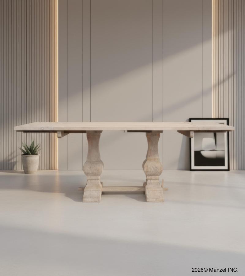 SOLID WOOD PEDESTAL EXTENSION DINING TABLE