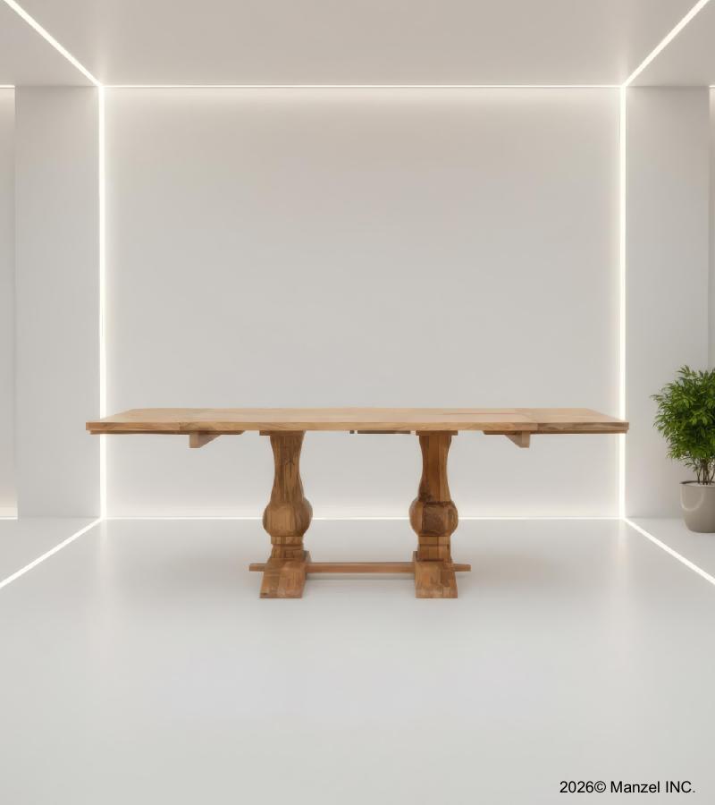 SOLID WOOD PEDESTAL EXTENSION DINING TABLE