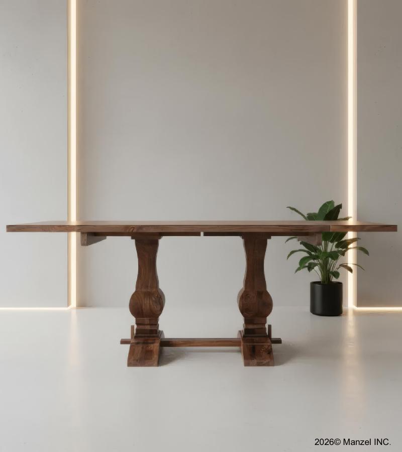 SOLID WOOD PEDESTAL EXTENSION DINING TABLE