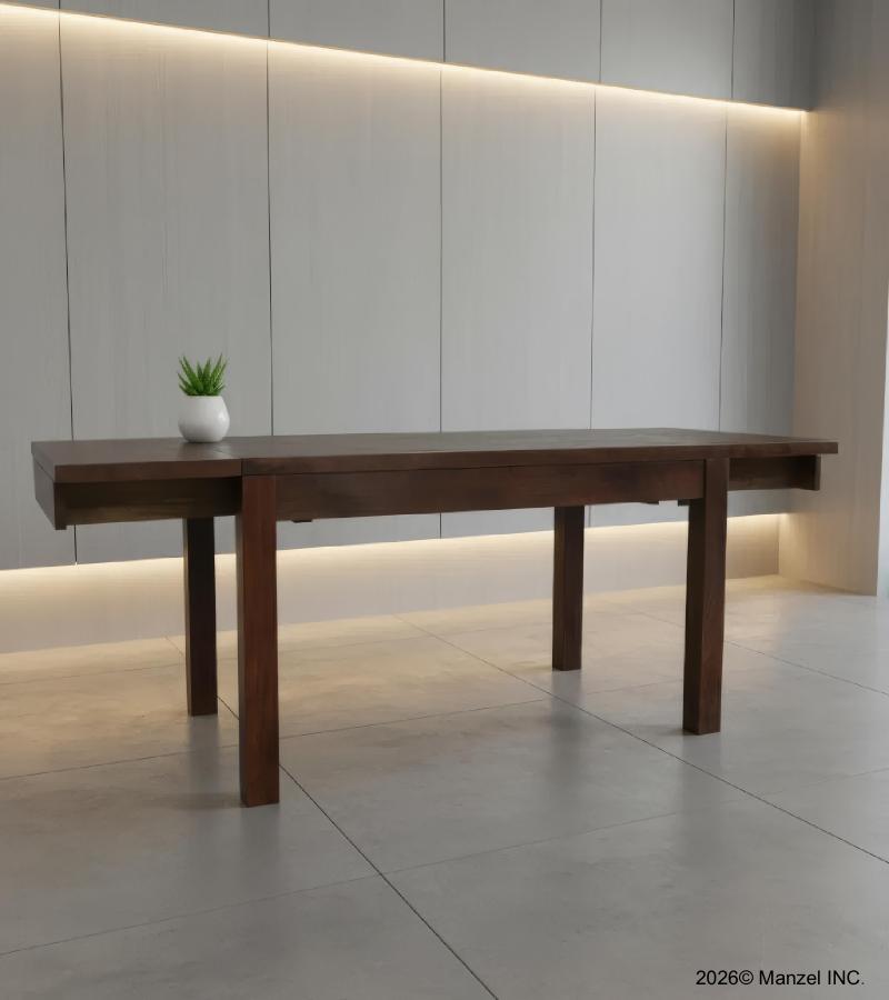 EXTENDABLE SOLID WOOD DINING TABLE W/ SELF-STORING EXTENSIONS