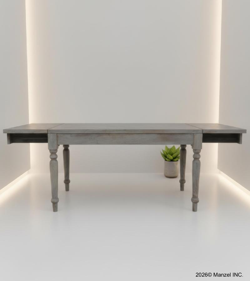 EXTENDABLE SOLID WOOD DINING TABLE W/ SELF-STORING EXTENSIONS