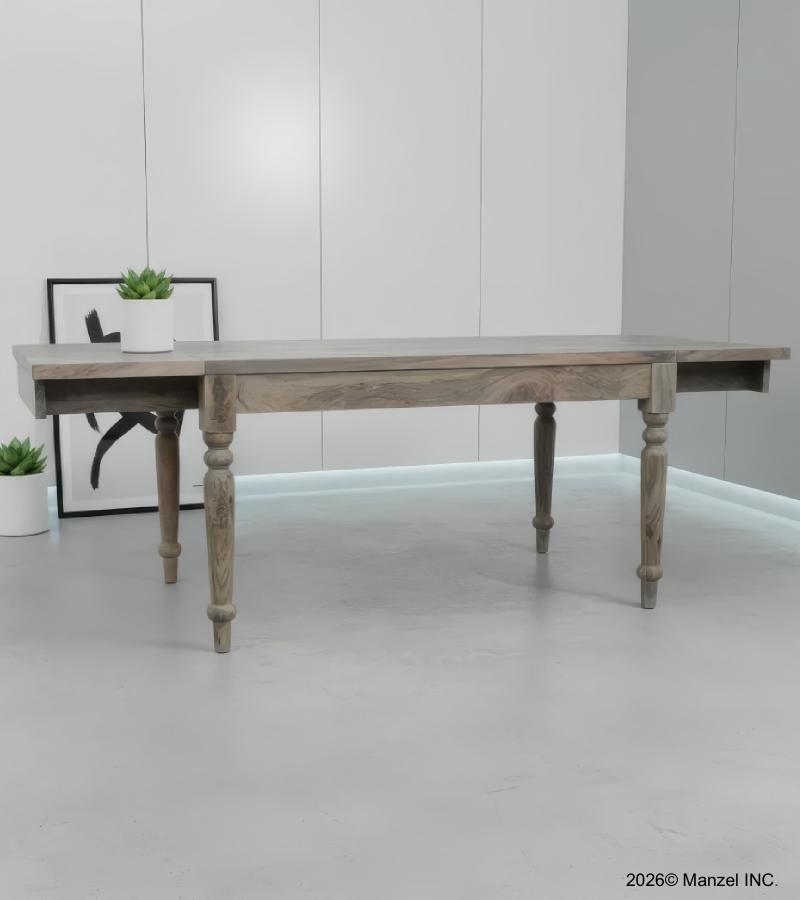 EXTENDABLE SOLID WOOD DINING TABLE W/ SELF-STORING EXTENSIONS