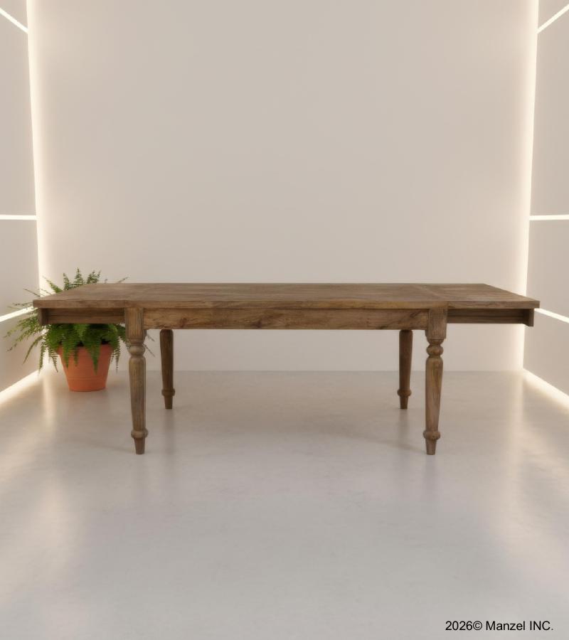 EXTENDABLE SOLID WOOD DINING TABLE W/ SELF-STORING EXTENSIONS