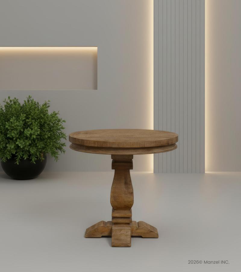 SOLID WOOD ROUND PEDESTAL END TABLE