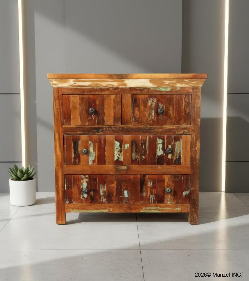 SOLID RECLAIMED TEAK WOOD BUREAU DRESSER CHEST W/ 4 DRAWERS
