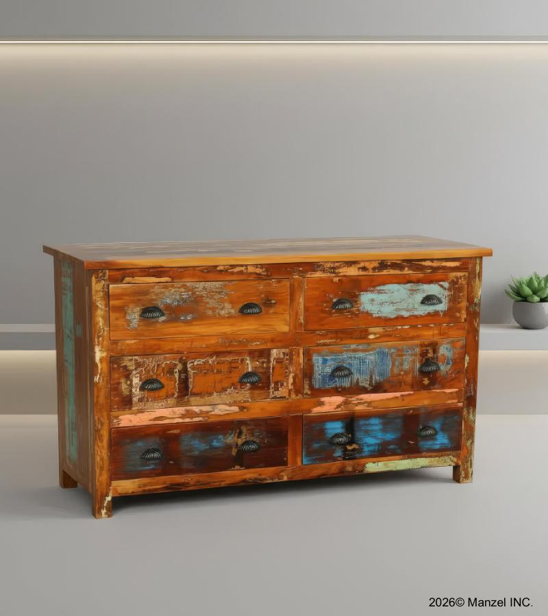 RECLAIMED TEAK 6 DRAWER CHEST BUREAU DRESSER