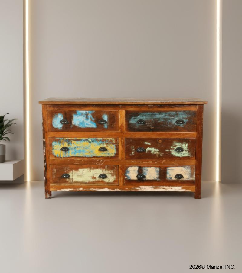 SOLID RECLAIMED TEAK WOOD DRESSER SIDEBOARD 6 DRAWERS