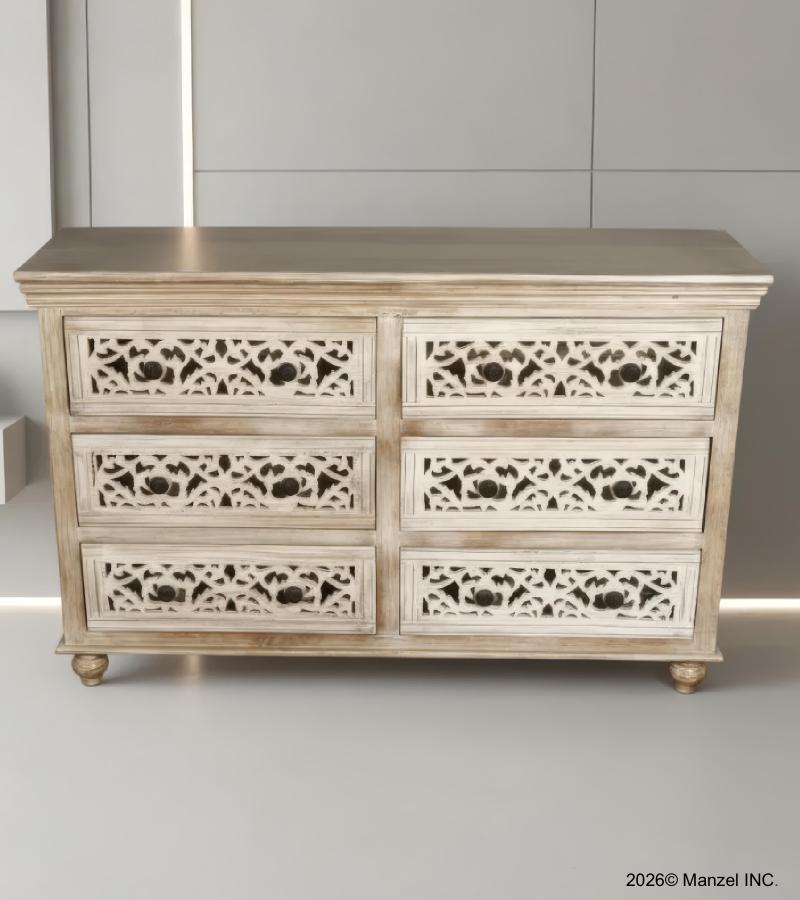 HAND CARVED SOLID RECLAIMED TEAK WOOD BUREAU DRESSER