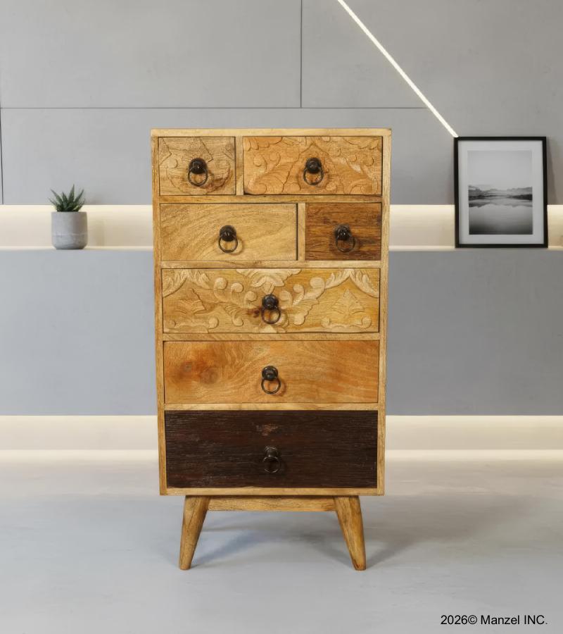 SOLID HAND CARVED WOOD 7 DRAWER CHEST CABINET