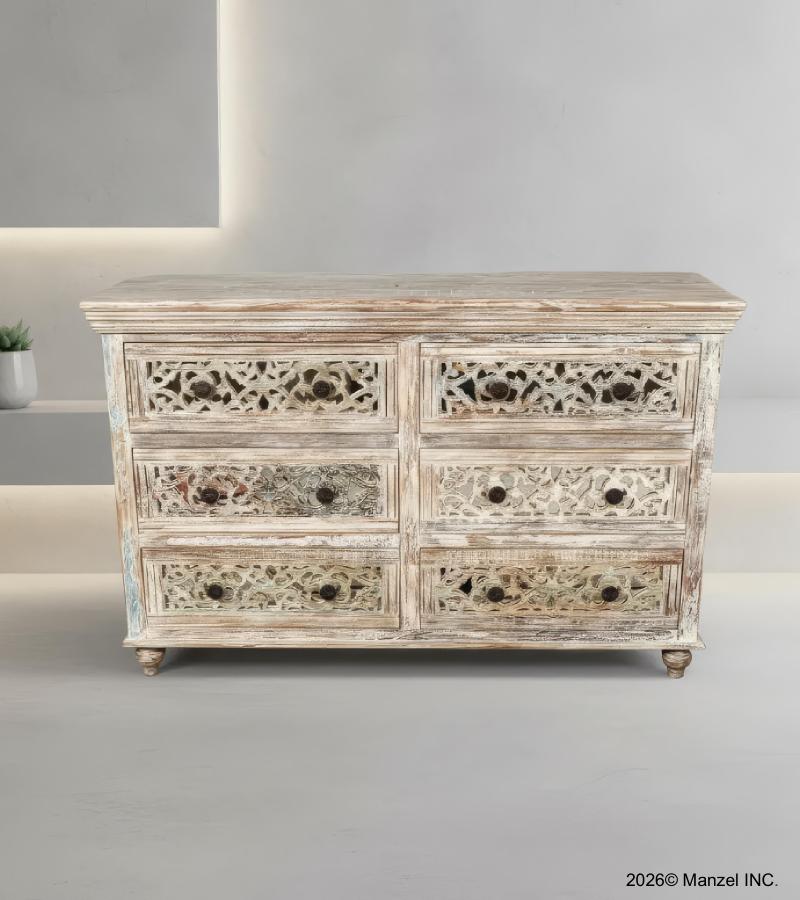 HAND CARVED SOLID RECLAIMED TEAK WOOD 6 DRAWER DRESSER CHEST BUREAU SIDEBOARD