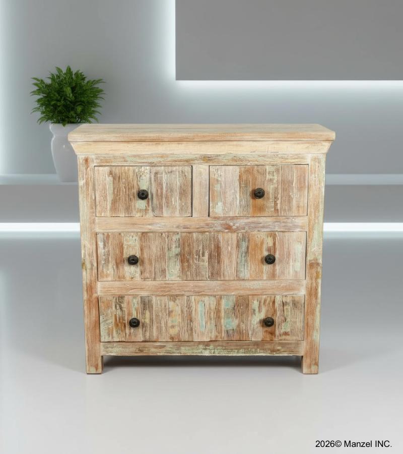 SOLID RECLAIMED TEAK WOOD BUREAU DRESSER CHEST W/ 4 DRAWERS