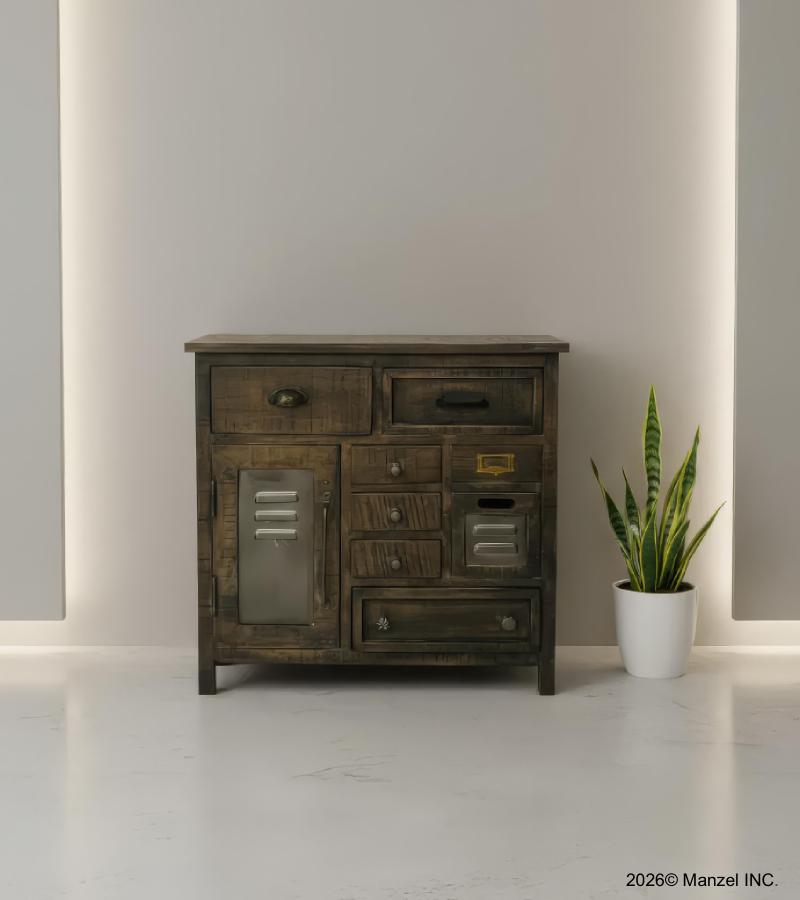 SOLID WOOD & IRON CHEST W/ MULTIPLE DRAWERS