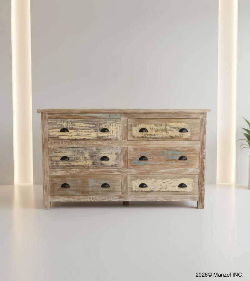 SOLID RECLAIMED TEAK WOOD 6 DRAWER BUREAU DRESSER SIDEBOARD