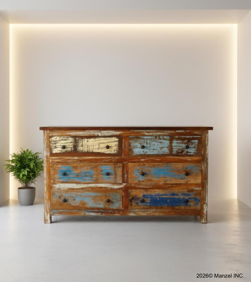 SOLID RECLAIMED TEAK WOOD 6 DRAWER BUREAU DRESSER SIDEBOARD