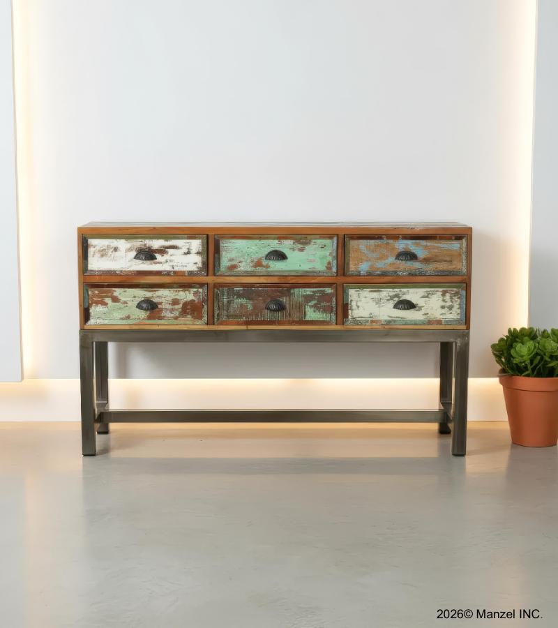SOLID RECLAIMED TEAK WOOD & IRON CONSOLE