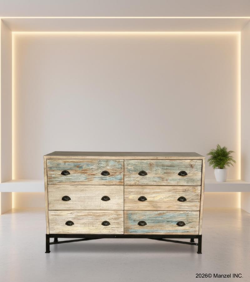 SOLID RECLAIMED TEAK WOOD W/ 6 DRAWERS BUREAU DRESSER CHEST