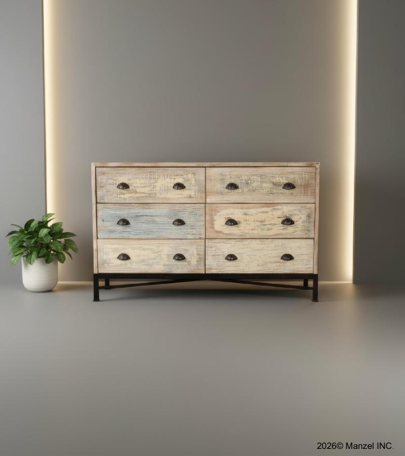 SOLID RECLAIMED TEAK WOOD W/ 6 DRAWERS BUREAU DRESSER CHEST