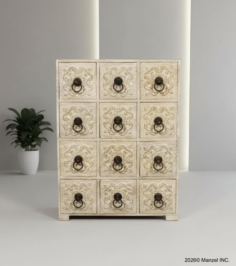 HAND CARVED SOLID WOOD 12 DRAWER CHEST