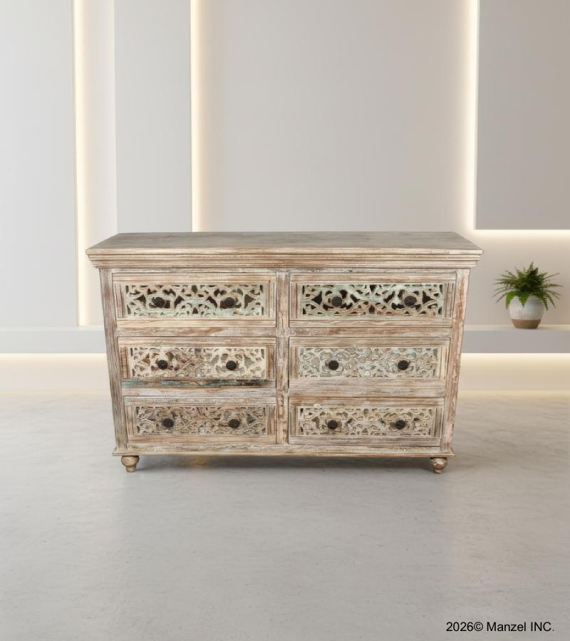 HAND CARVED SOLID RECLAIMED TEAK WOOD 6 DRAWER DRESSER CHEST BUREAU SIDEBOARD