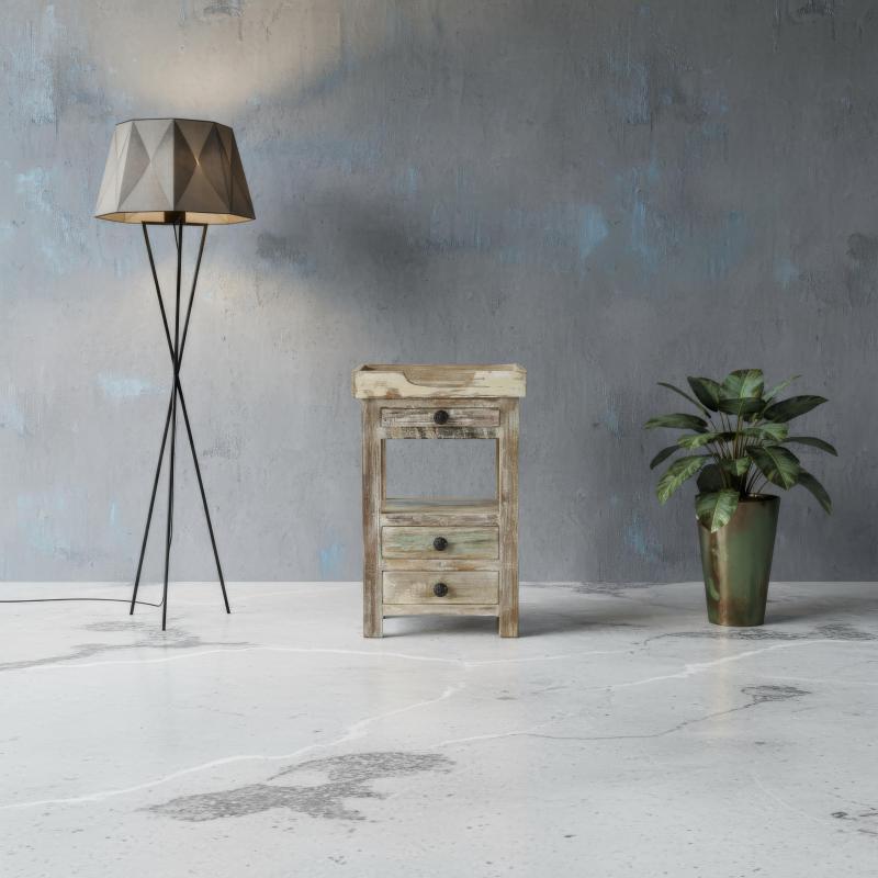 SOLID RECLAIMED TEAK WOOD 3 DRAWER END TABLE / NIGHTSTAND