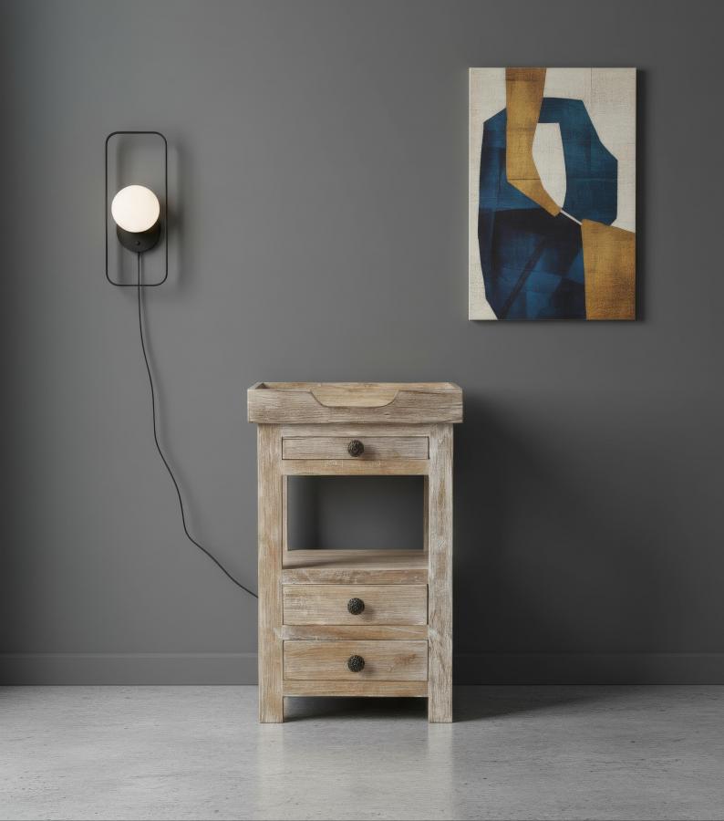SOLID RECLAIMED TEAK WOOD 3 DRAWER END TABLE / NIGHT STAND