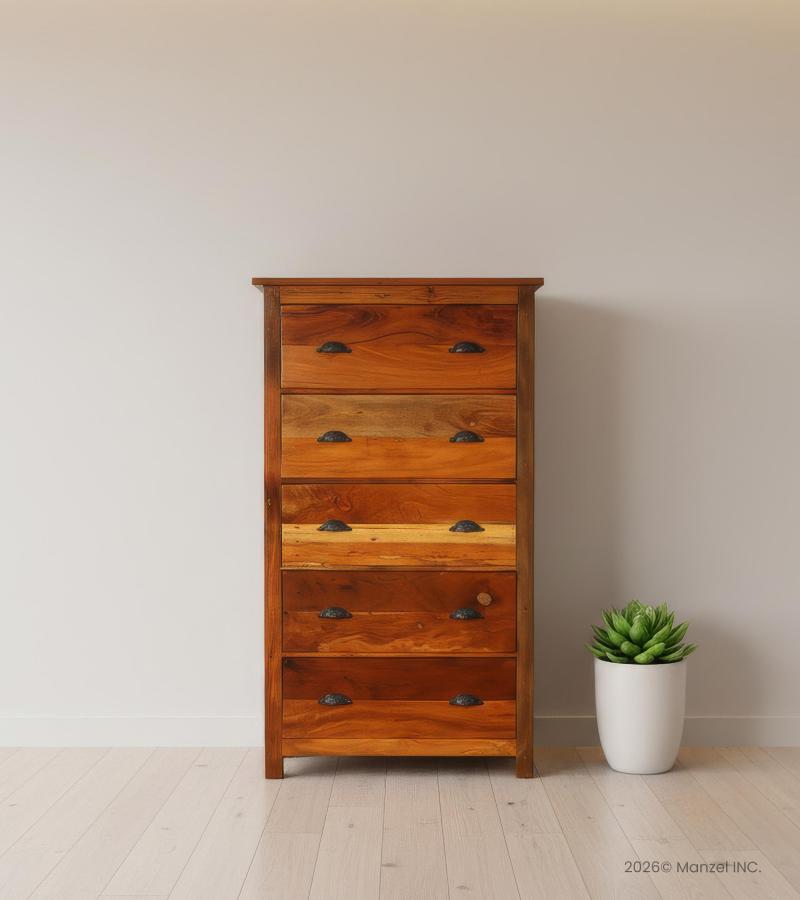 SOLID RECLAIMED TEAK WOOD 5 DRAWER DRESSER