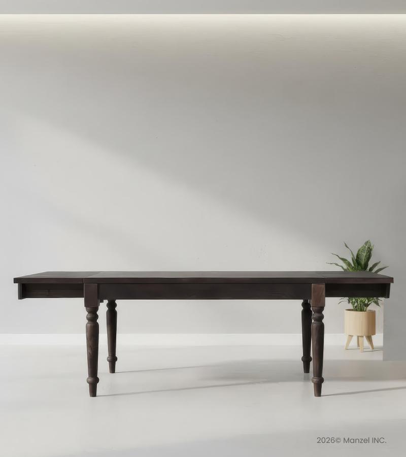 EXTENDABLE SOLID WOOD DINING TABLE W/ SELF-STORING EXTENSIONS