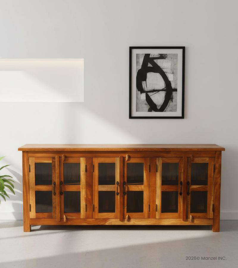 WOODEN GLASS SIDEBOARD