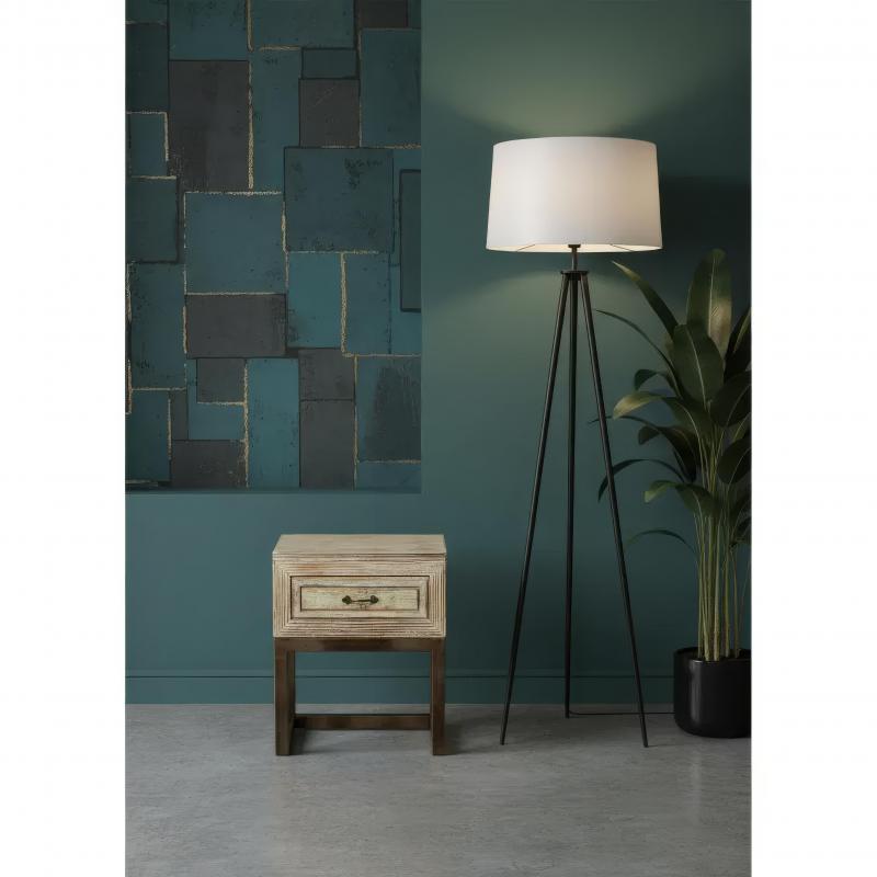 SOLID RECLAIMED TEAK WOOD & IRON NIGHTSTAND END TABLE W/ DRAWER