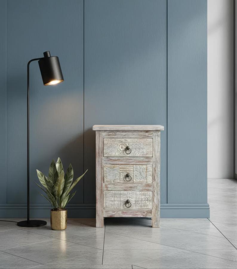 SOLID RECLAIMED TEAK WOOD 3 DRAWER END TABLE /  BEDSIDE