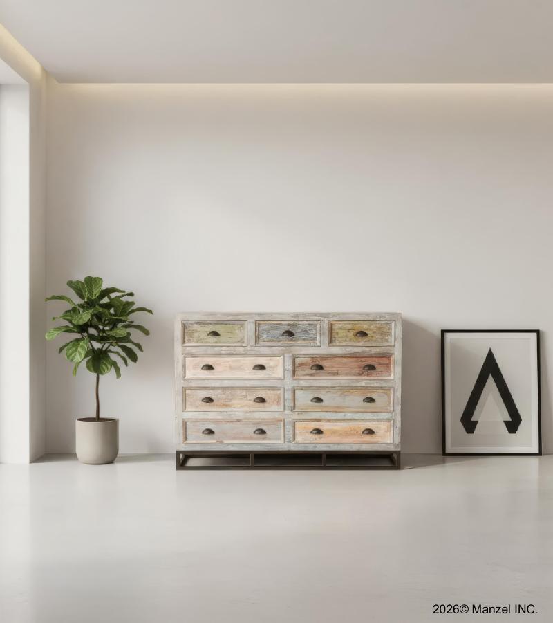 SOLID RECLAIMED TEAK WOOD & METAL BUREAU SIDEBOARD