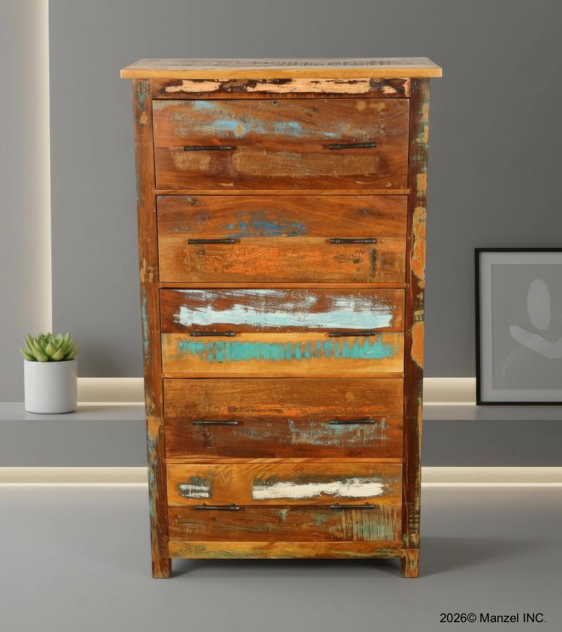 SOLID RECLAIMED TEAK WOOD 5 DRAWER DRESSER BUREAU