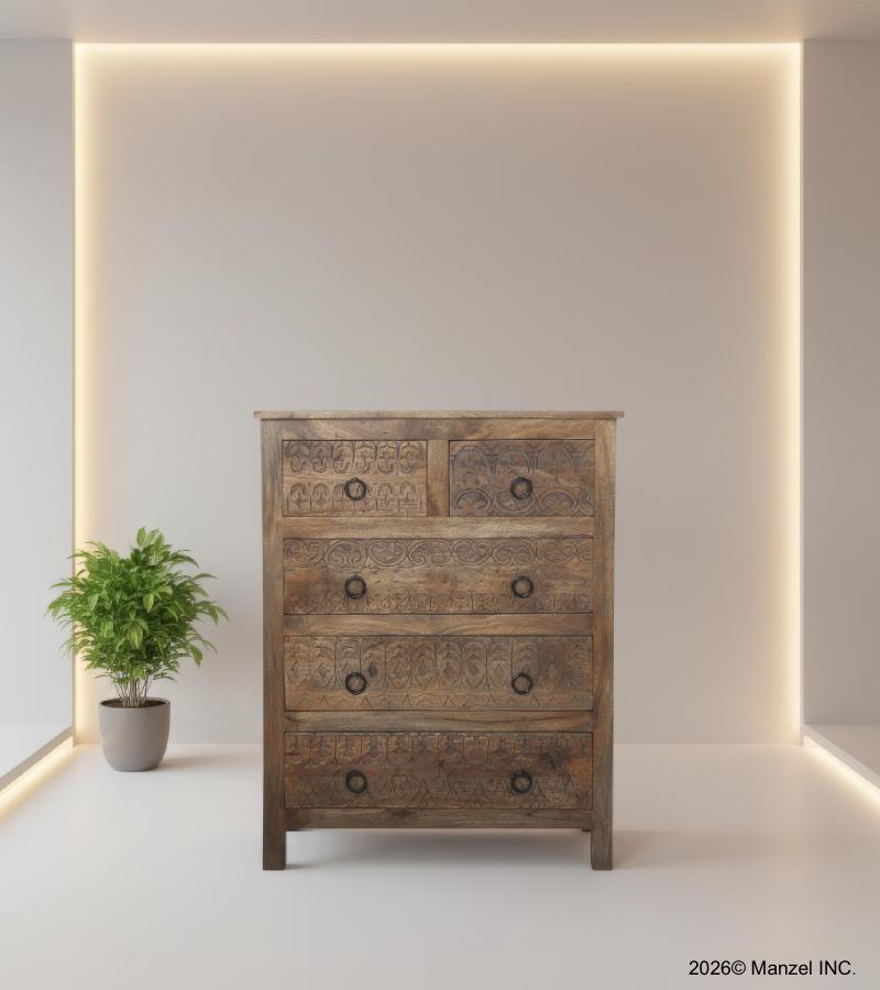 HAND CARVED SOLID WOOD DRESSER BUREAU
