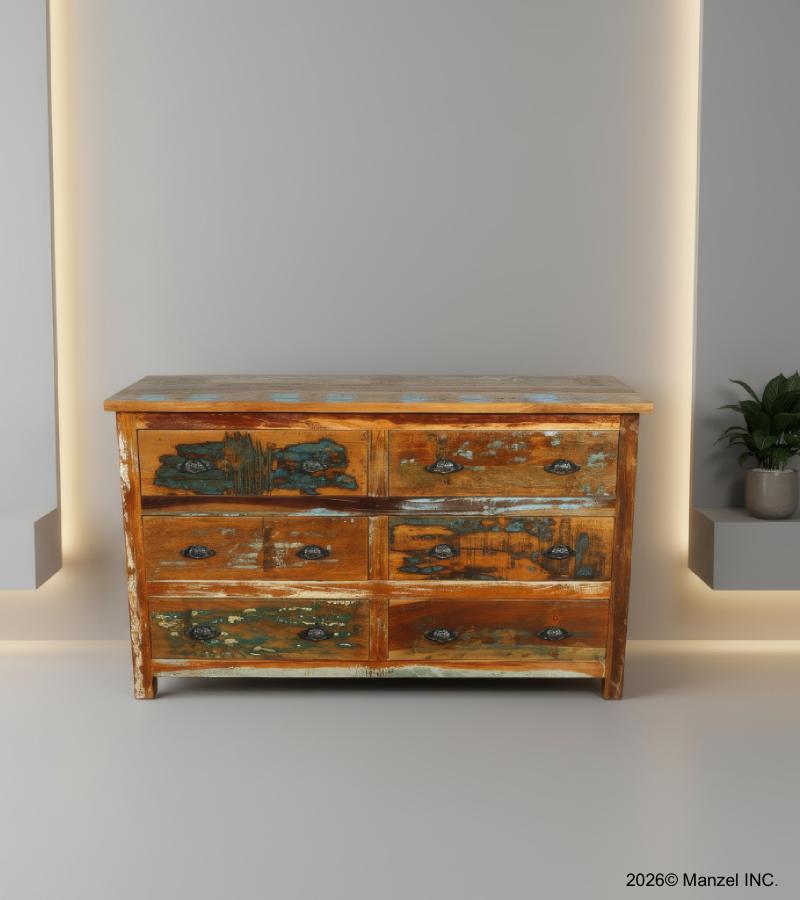 SOLID RECLAIMED TEAK WOOD 6 DRAWER DRESSER CHEST BUREAU SIDEBOARD