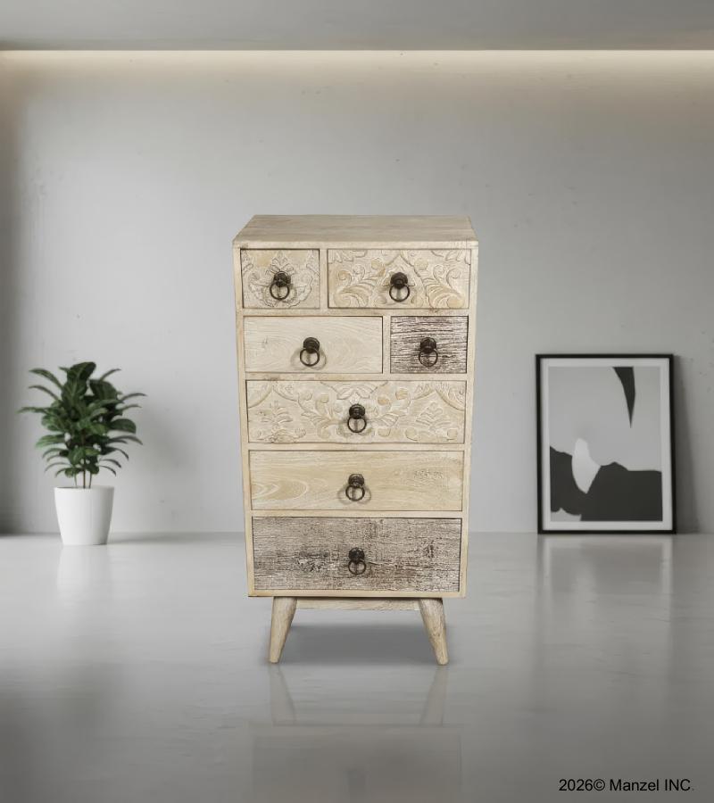SOLID HAND CARVED WOOD 7 DRAWER CHEST CABINET