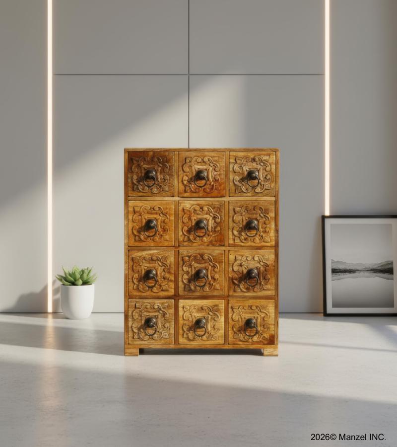 SOLID WOOD HAND CARVED 12 DRAWER CHEST