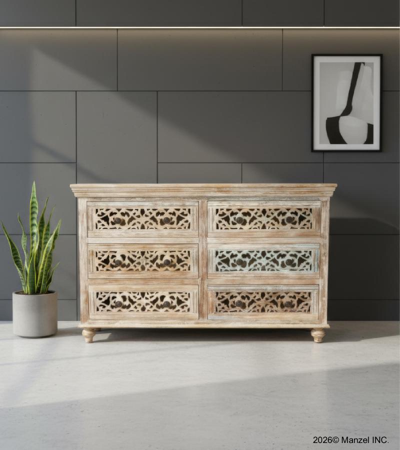 HAND CARVED SOLID RECLAIMED TEAK WOOD 6 DRAWER DRESSER CHEST BUREAU SIDEBOARD