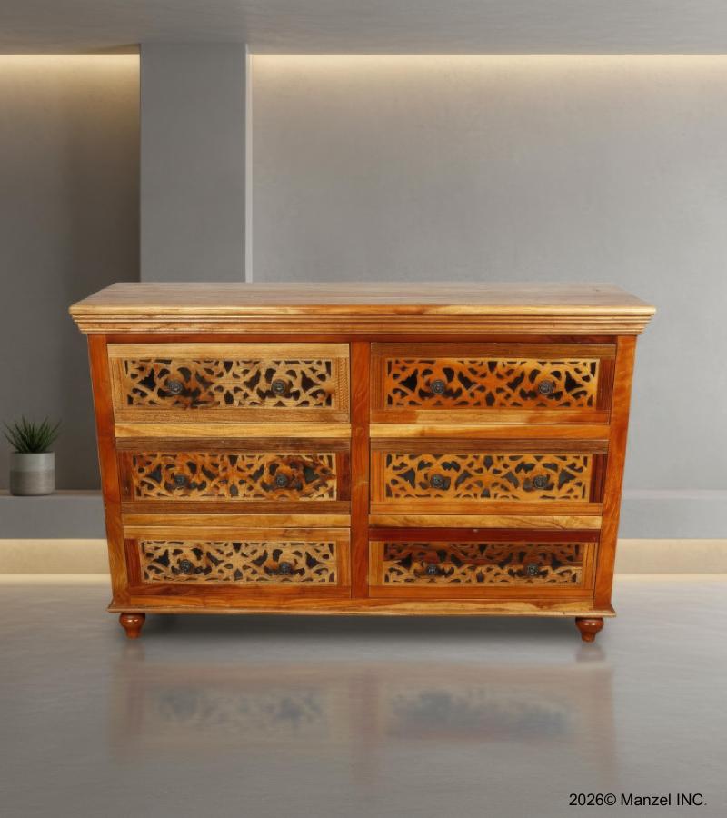 HAND CARVED SOLID RECLAIMED TEAK WOOD 6 DRAWER DRESSER CHEST BUREAU SIDEBOARD