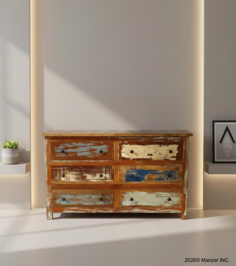 SOLID RECLAIMED TEAK WOOD 6 DRAWER BUREAU DRESSER SIDEBOARD