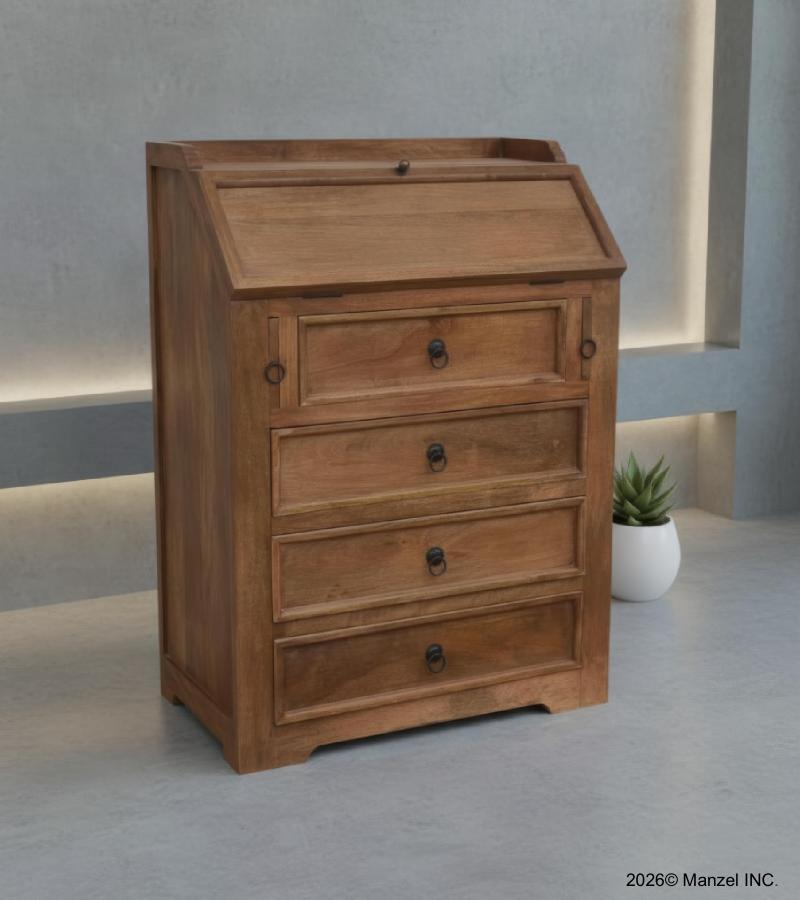 SOLID WOOD 4 DRAWER PULL DOWN FRONT WRITING DESK