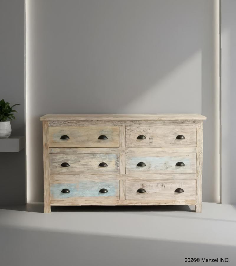 SOLID RECLAIMED TEAK WOOD DRESSER SIDEBOARD 6 DRAWERS