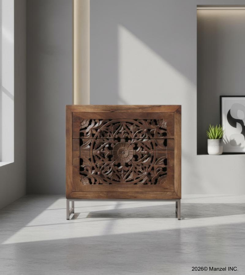 HAND CARVED SOLID WOOD 3 DRAWER DRESSER CHEST BUREAU